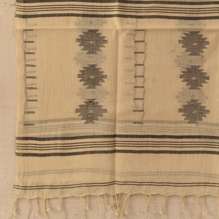 shop Handloom Soft Cotton Jamdani Off White Stole (Two Options)