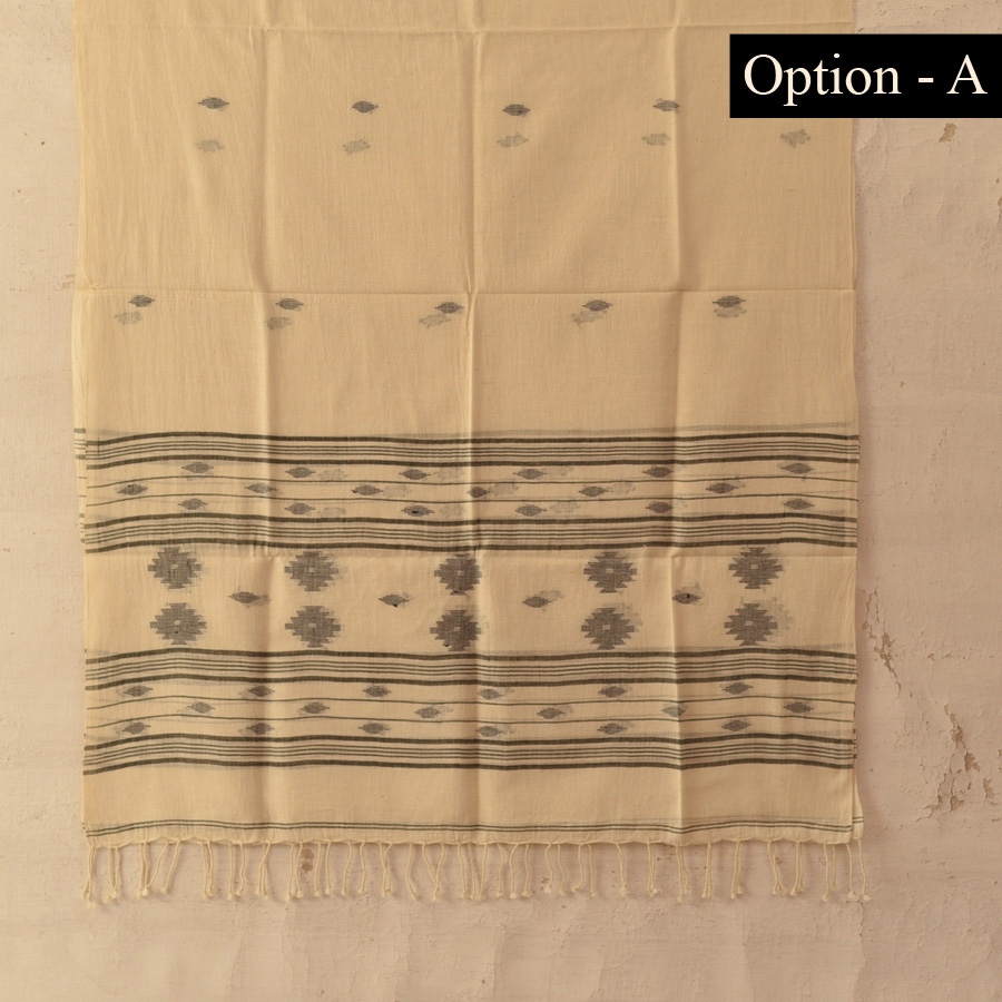 shop Handloom Soft Cotton Jamdani Off White Stole (Two Options)