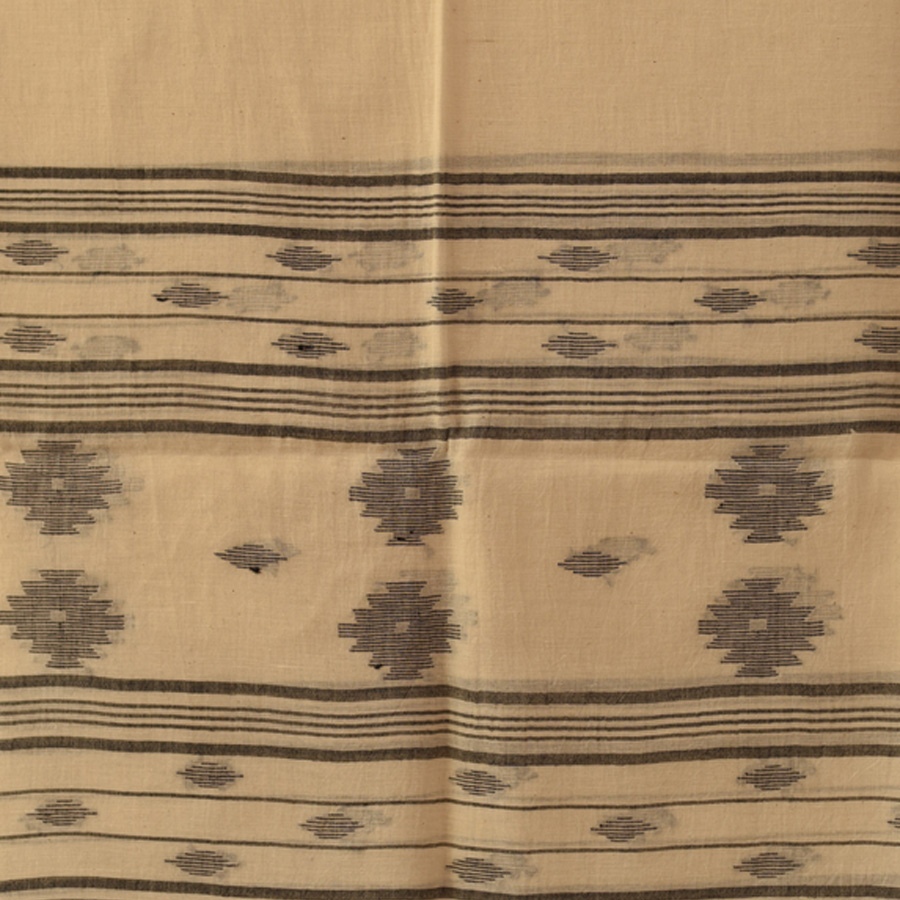 shop Handloom Soft Cotton Jamdani Off White Stole (Two Options)