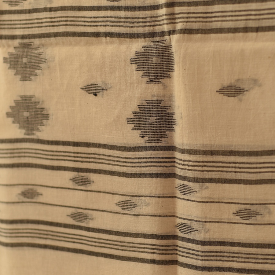 shop Handloom Soft Cotton Jamdani Off White Stole (Two Options)