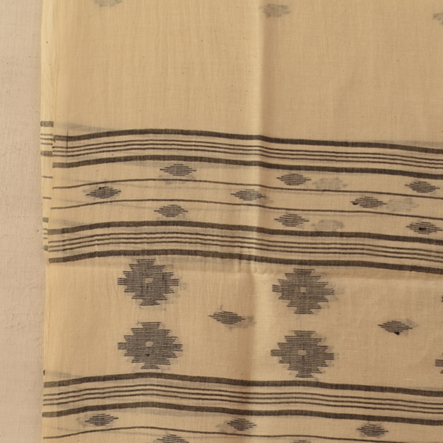 shop Handloom Soft Cotton Jamdani Off White Stole (Two Options)
