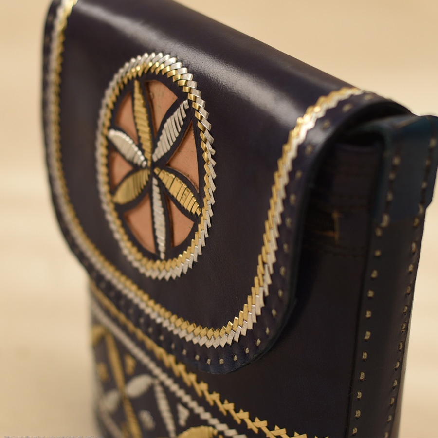 shop Kutchi Leather Sling Handbag / Purse - Blue