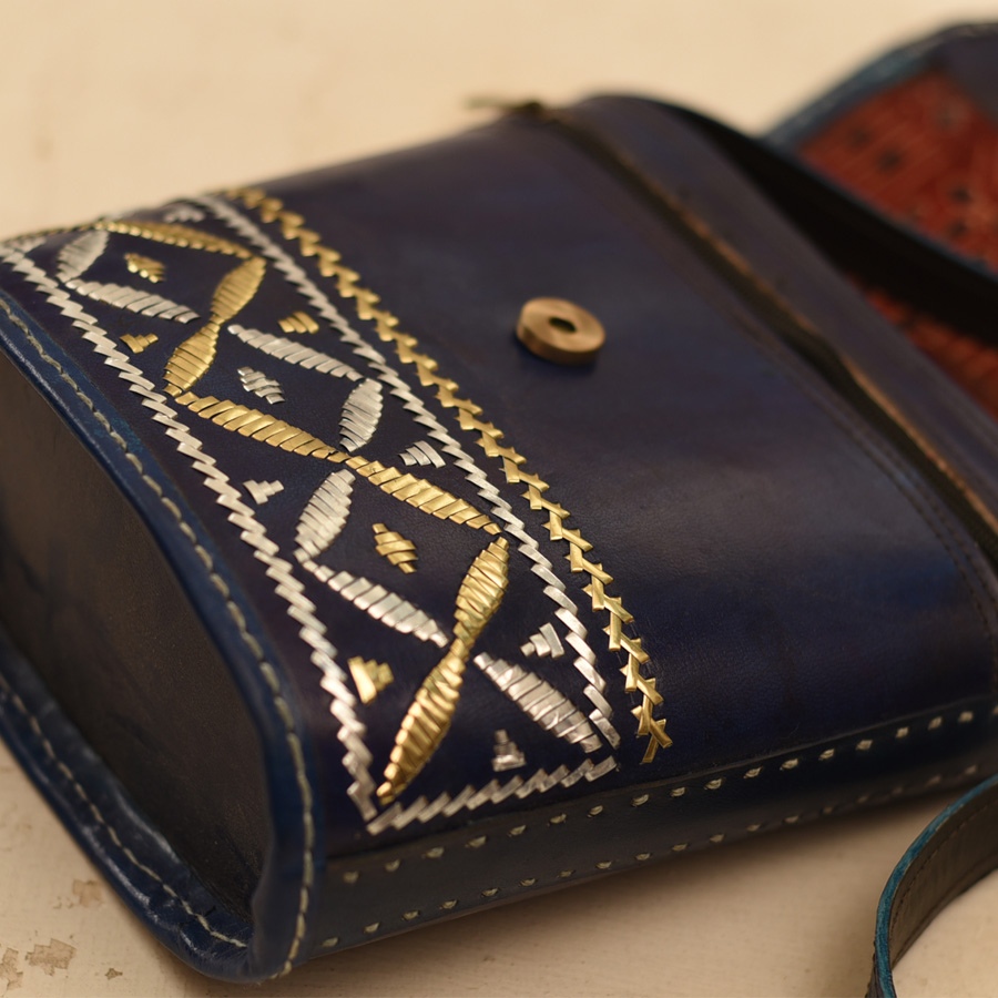 shop Kutchi Leather Sling Handbag / Purse - Blue