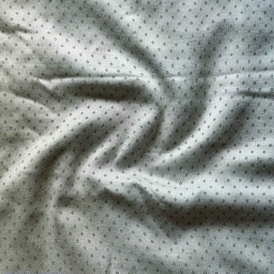 Hand Woven Fabric - Off White With Green Dots