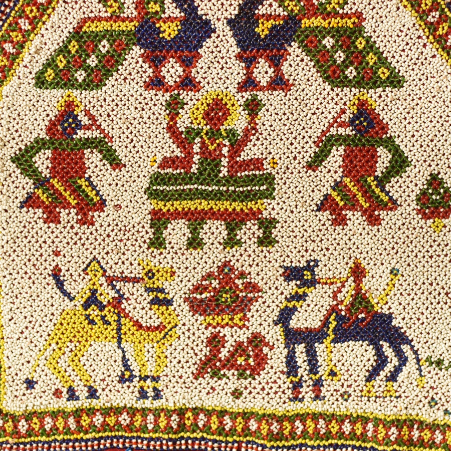 Gujrat Bead Work - Old & Antique Wall Hanging With Geometric Fabric Border