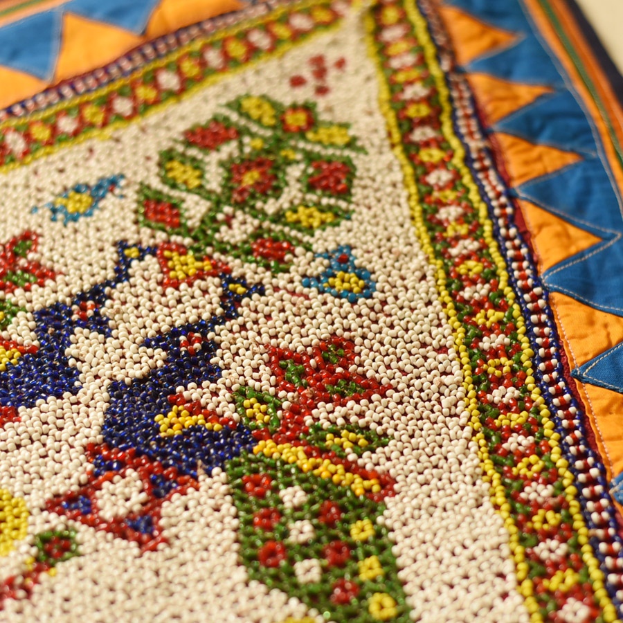 Gujrat Bead Work - Old & Antique Wall Hanging With Geometric Fabric Border