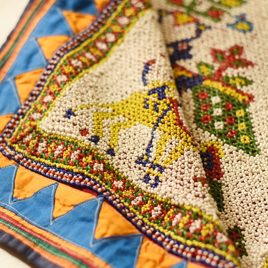 Gujrat Bead Work - Old & Antique Wall Hanging With Geometric Fabric Border