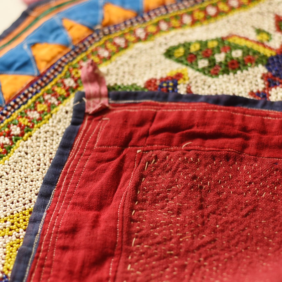 Gujrat Bead Work - Old & Antique Wall Hanging With Geometric Fabric Border