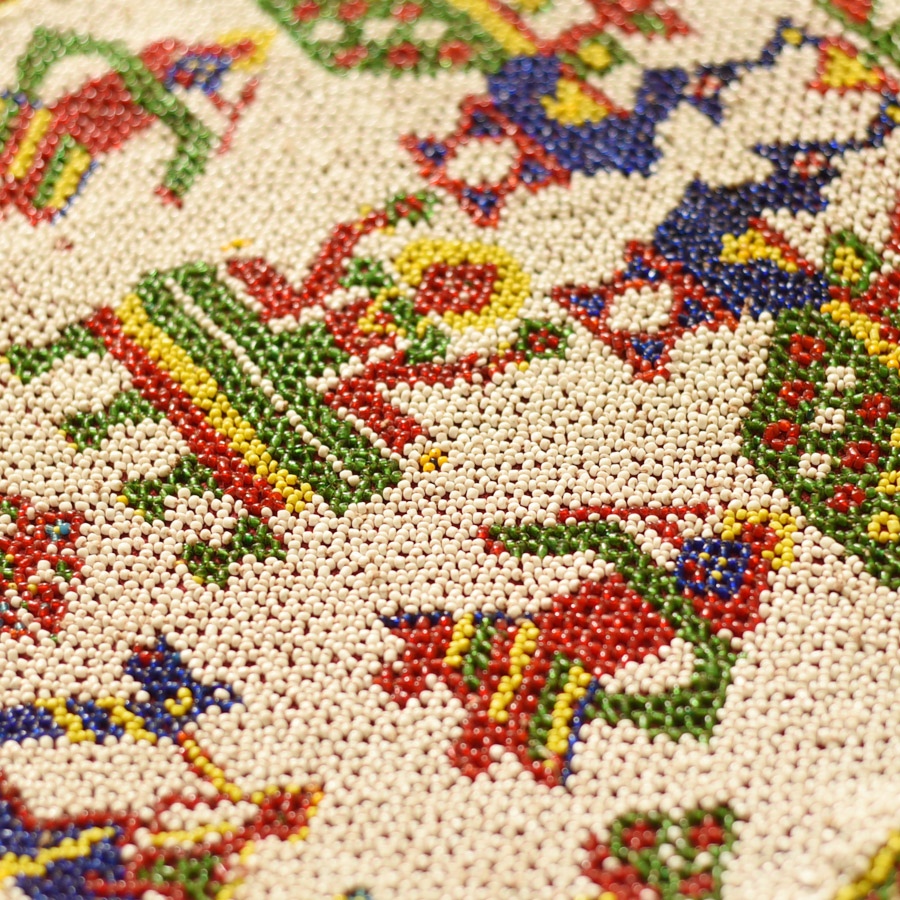 Gujrat Bead Work - Old & Antique Wall Hanging With Geometric Fabric Border