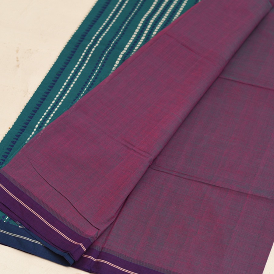 shop Begampuri Cotton Purple Saree With Green Pallu