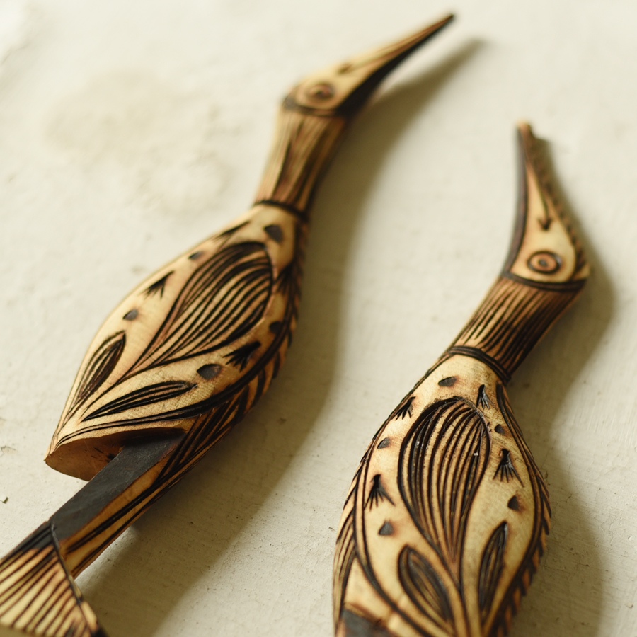 shop Rustic Handmade Wood Burning Art - Bird Herons (Set of Two)