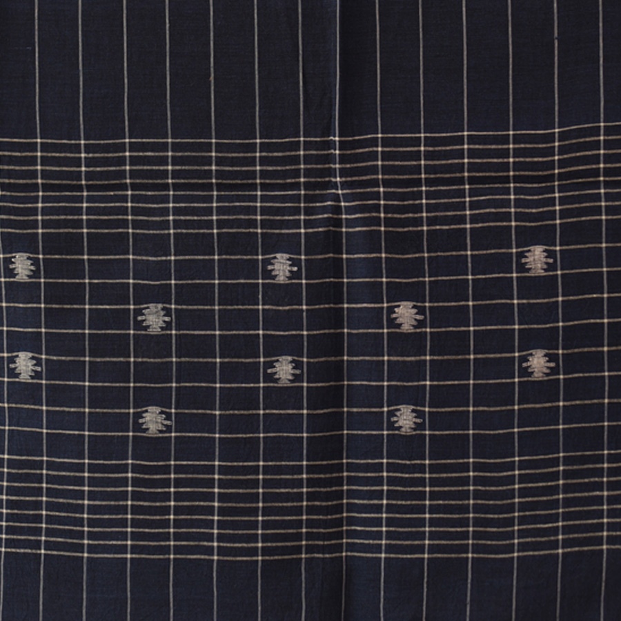 shop Handloom Soft Cotton Jamdani Stole  - Navy Blue