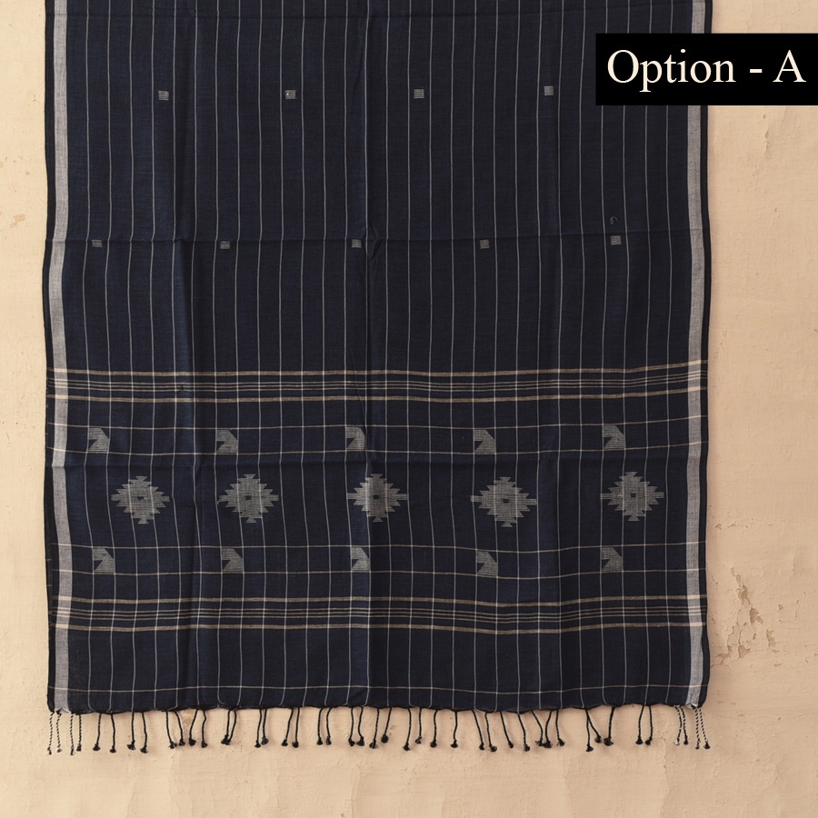 shop Handloom Soft Cotton Jamdani Stole  - Navy Blue
