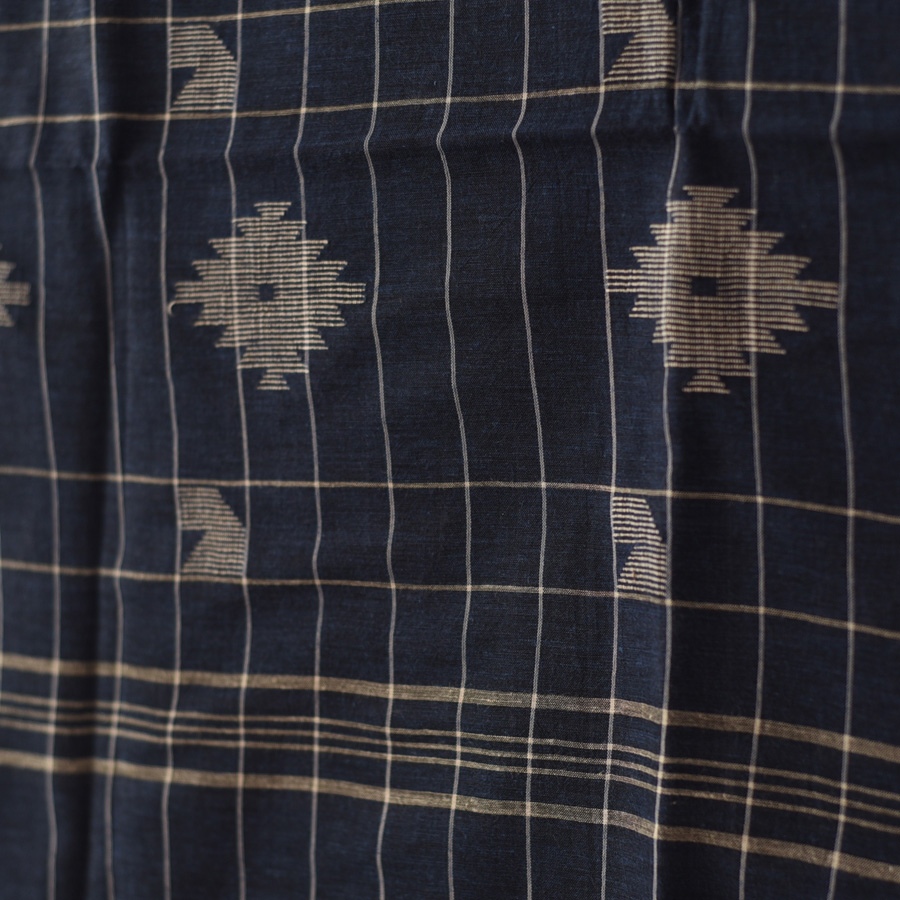 shop Handloom Soft Cotton Jamdani Stole  - Navy Blue