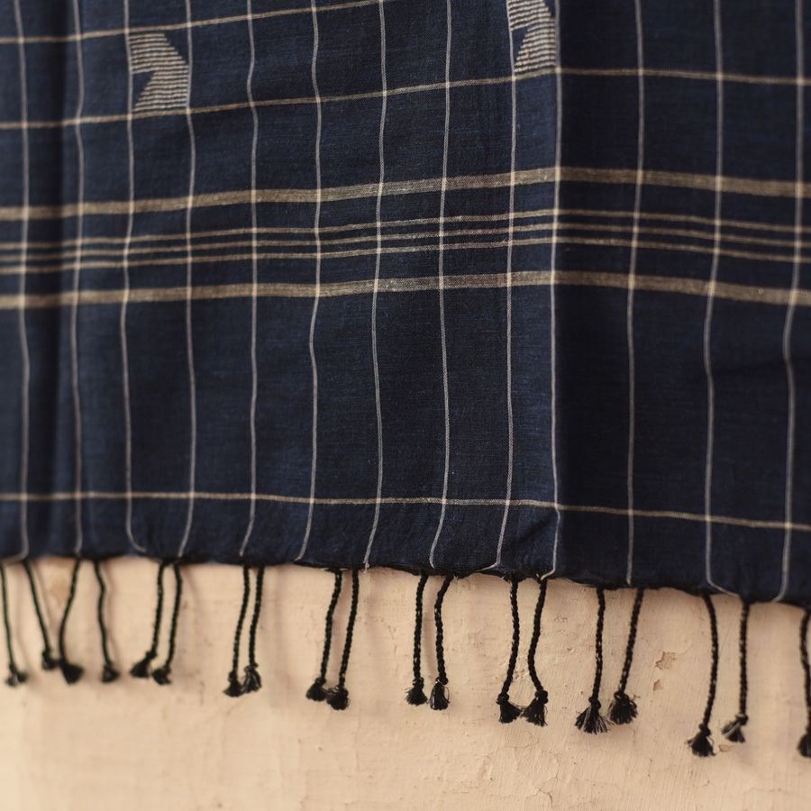 shop Handloom Soft Cotton Jamdani Stole  - Navy Blue