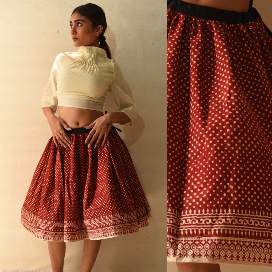 shop Natural Dyed Jawariya Block Printed Short Skirt