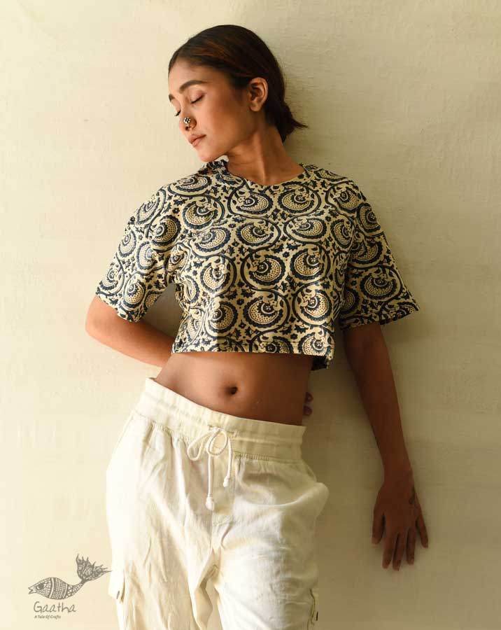 buy ajrakh hand block printed Crop Top