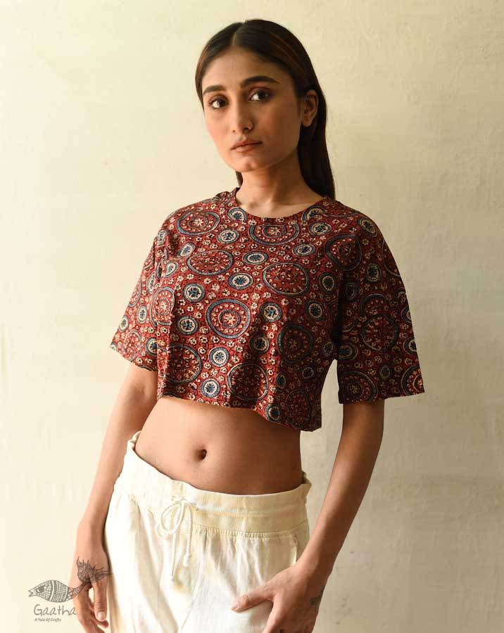 buy ajrakh hand block printed cotton Crop Top