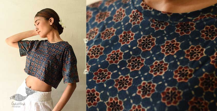 buy Ajrakh Block Printed Cotton Crop Top