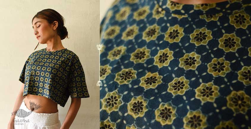 buy Ajrakh Hand Block Print - Cotton Crop Top