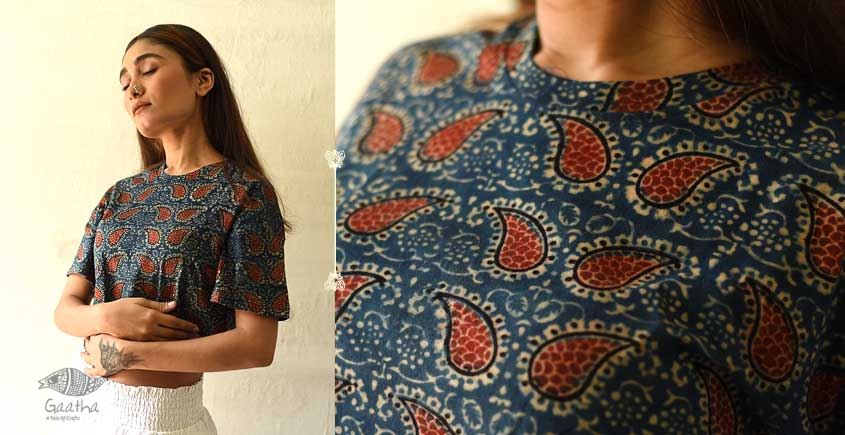 buy ajrakh hand block printed Crop Top