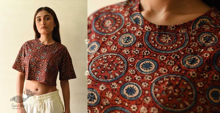 buy ajrakh hand block printed cotton Crop Top