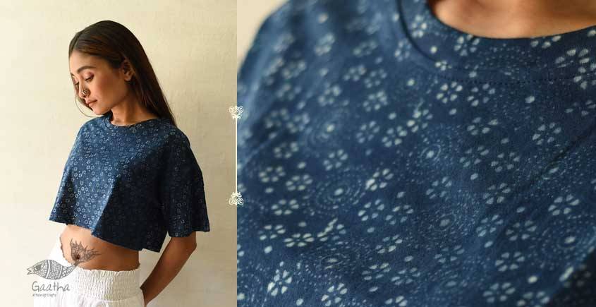 buy Vegetable Dyed Indigo Ajrakh Cotton Crop Top