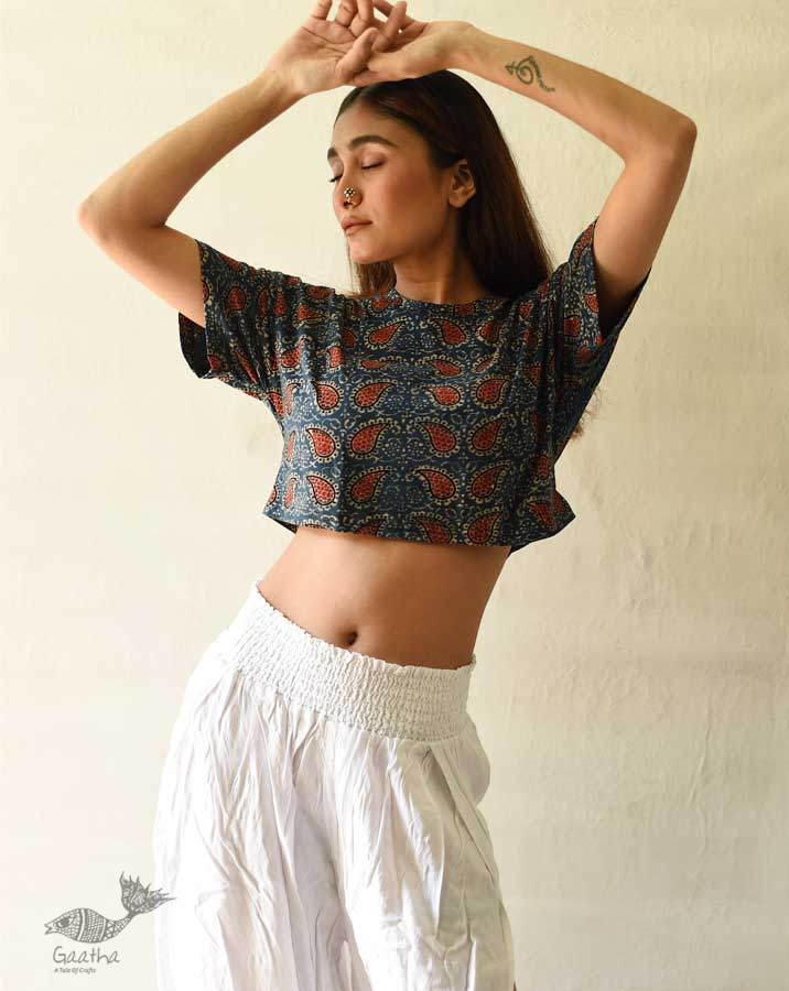 buy ajrakh hand block printed Crop Top