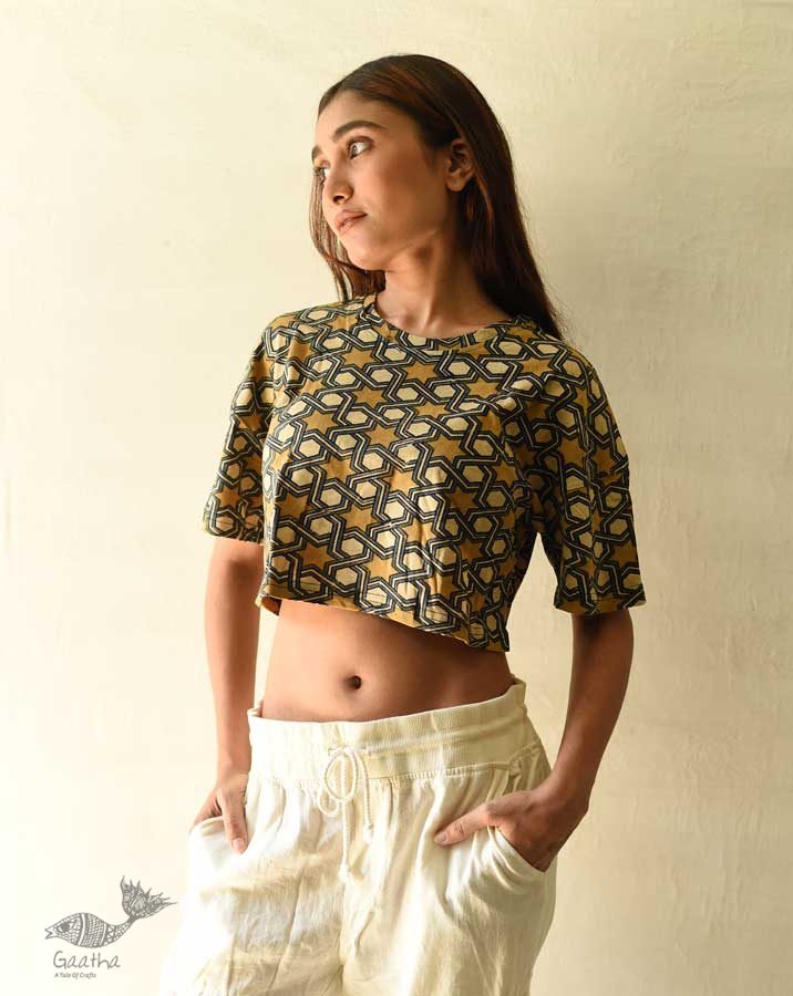 buy Natural Dyed Ajrakh Cotton Crop Top