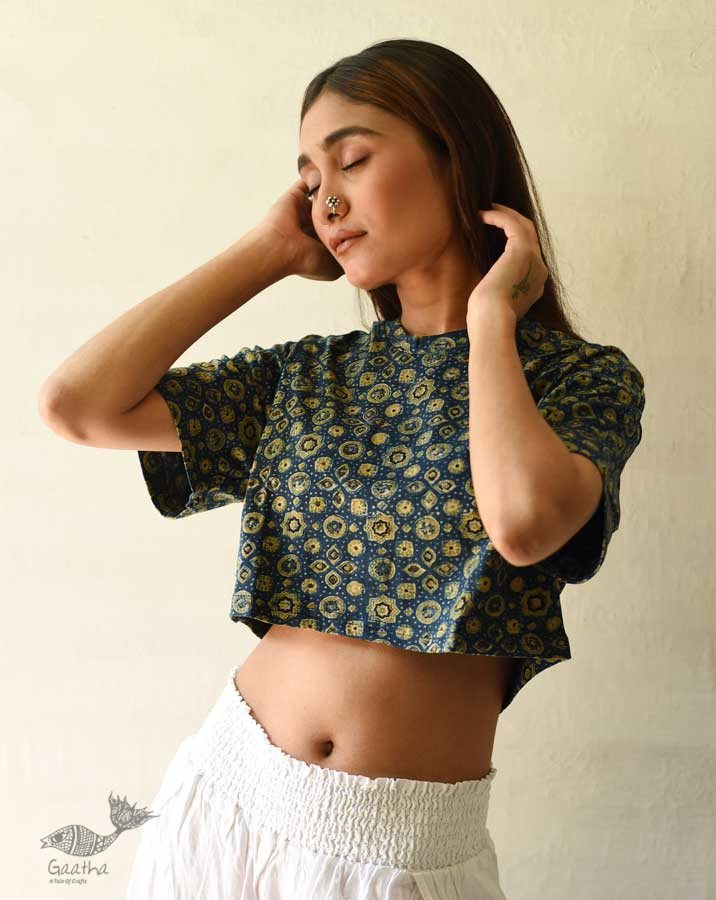 buy Ajrakh Block Printed Cotton Crop Top