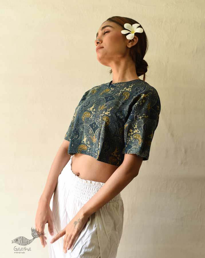 buy ajrakh hand block printed Crop Top