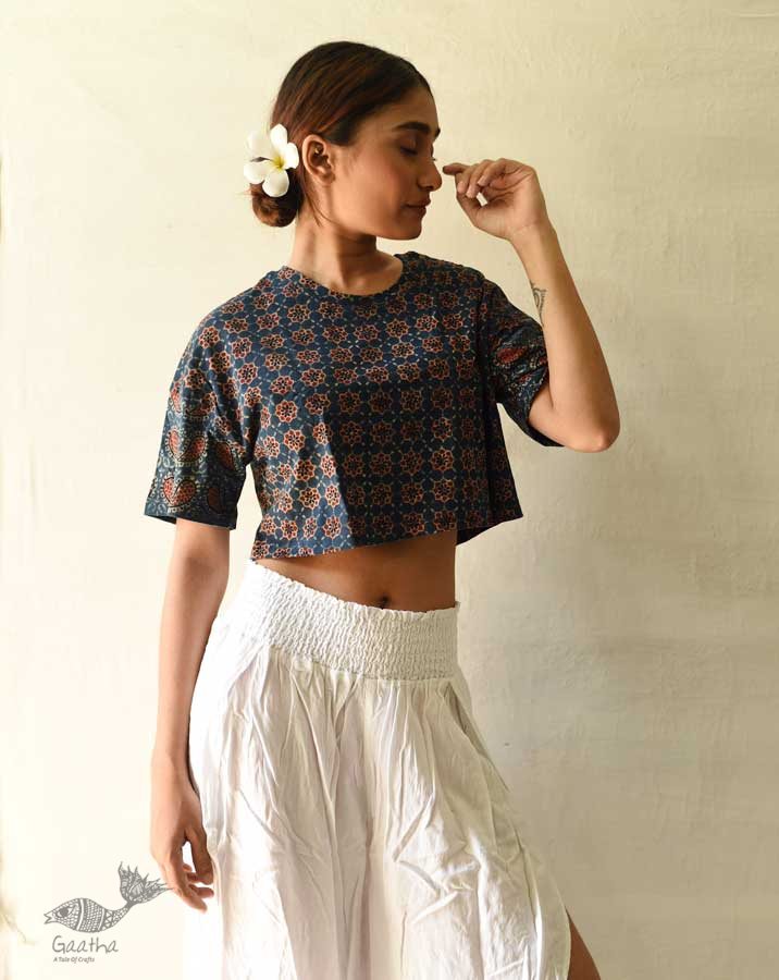 buy Ajrakh Block Printed Cotton Crop Top