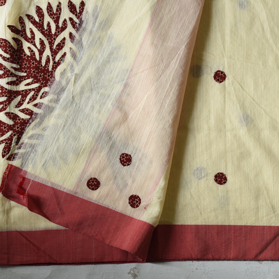 Shop Black Patch Work - Off White Cotton Saree