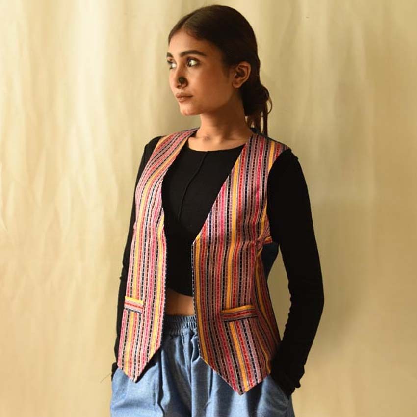 shop mashru & denim Reversible Jacket - Multi Color Stripes jacket