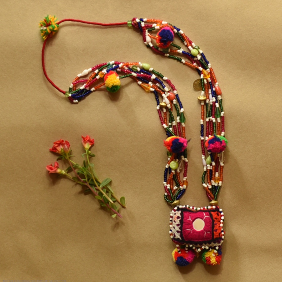Handmade Tribal Necklace With Bead Work & Mirror work