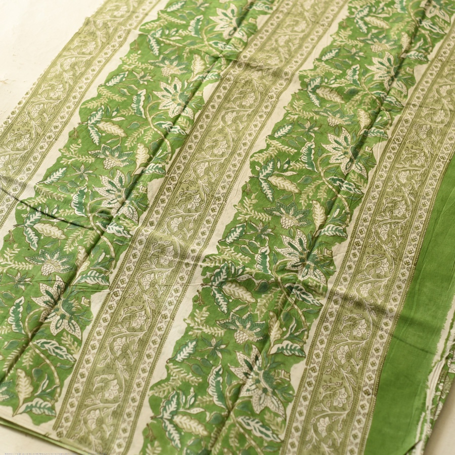 shop summer Special Bagru Printed Cotton Green Saree