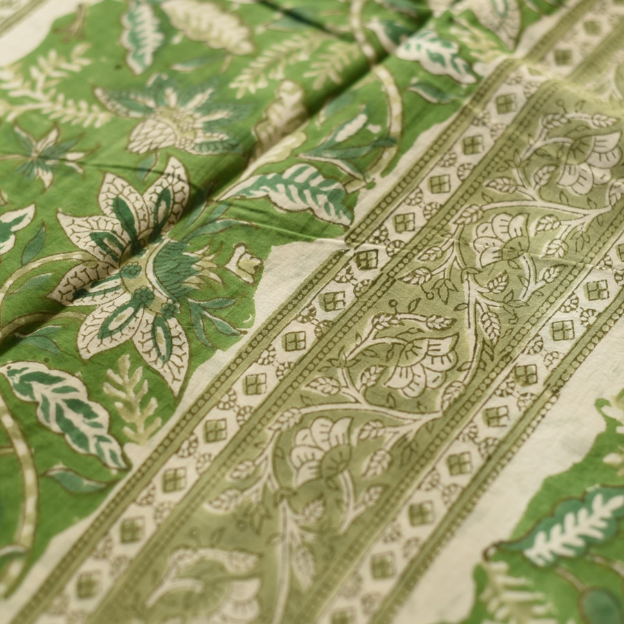 shop summer Special Bagru Printed Cotton Green Saree
