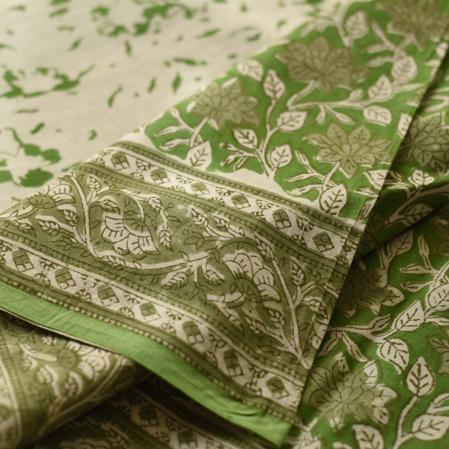 shop summer Special Bagru Printed Cotton Green Saree