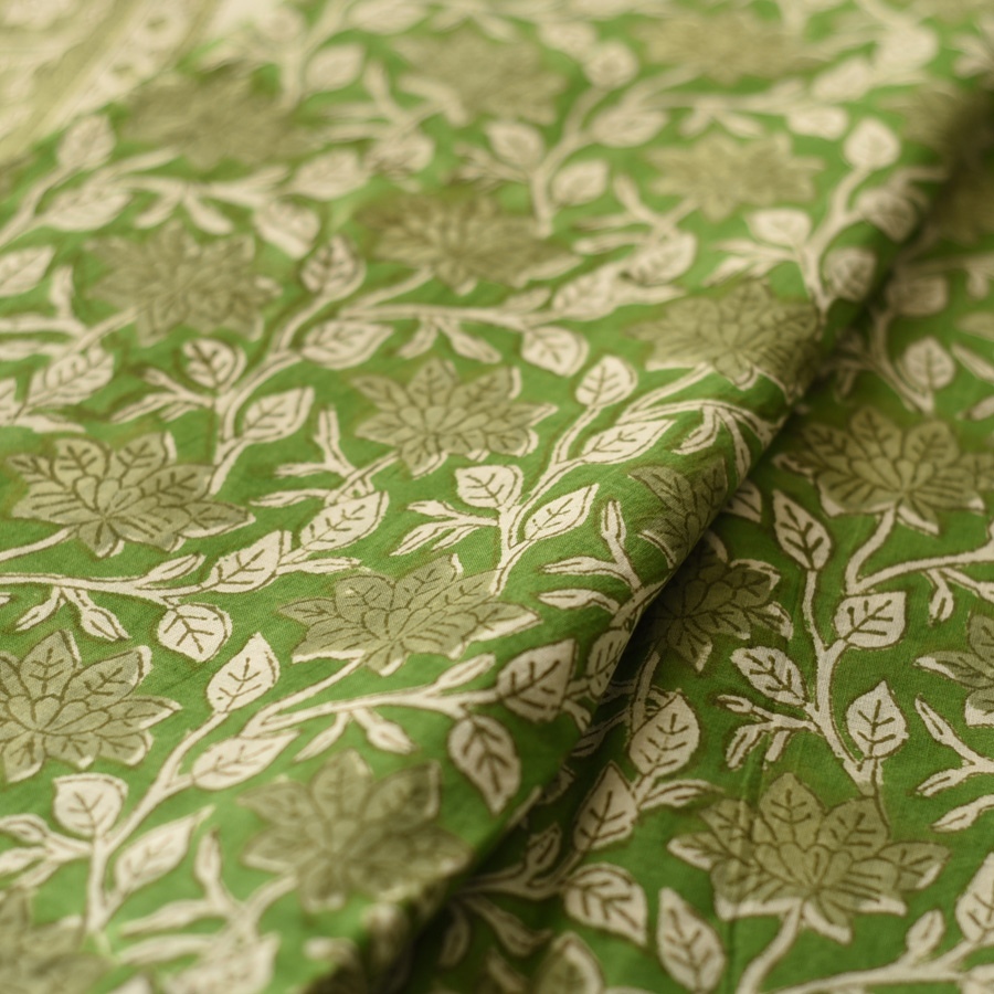 shop summer Special Bagru Printed Cotton Green Saree