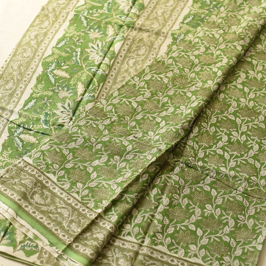shop summer Special Bagru Printed Cotton Green Saree