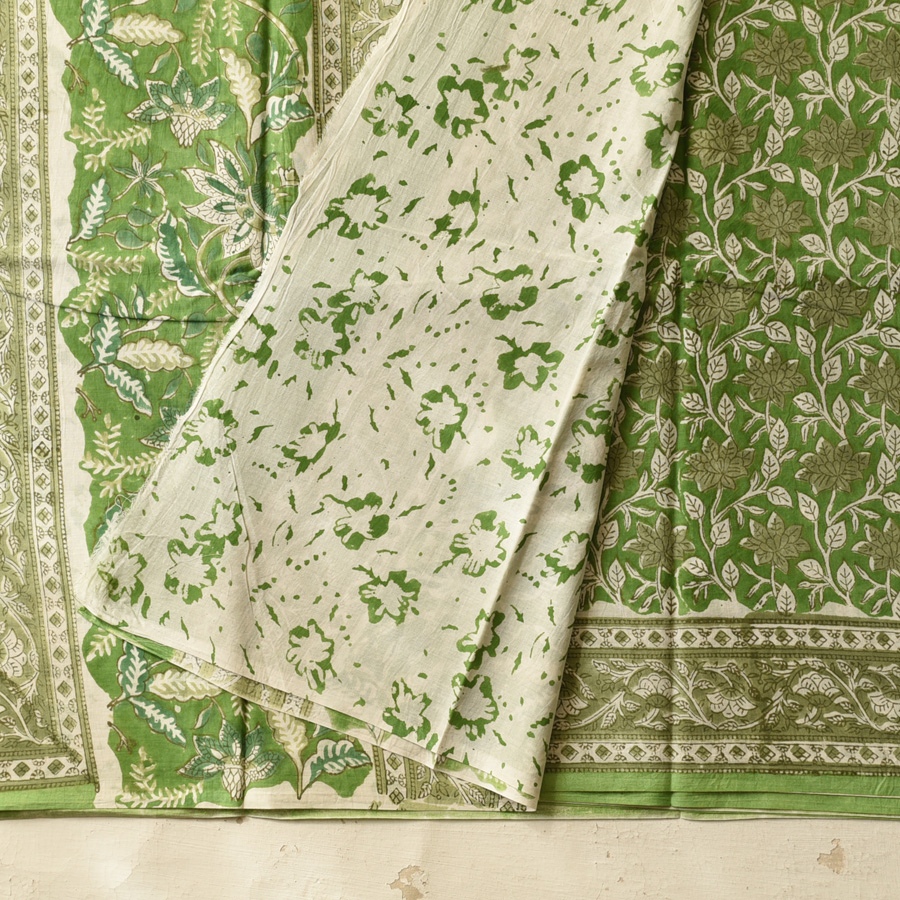 shop summer Special Bagru Printed Cotton Green Saree