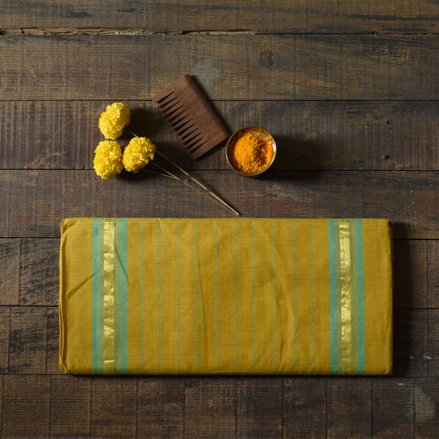 Handwoven cotton saree | Yellow & Green from Andhra Pradesh