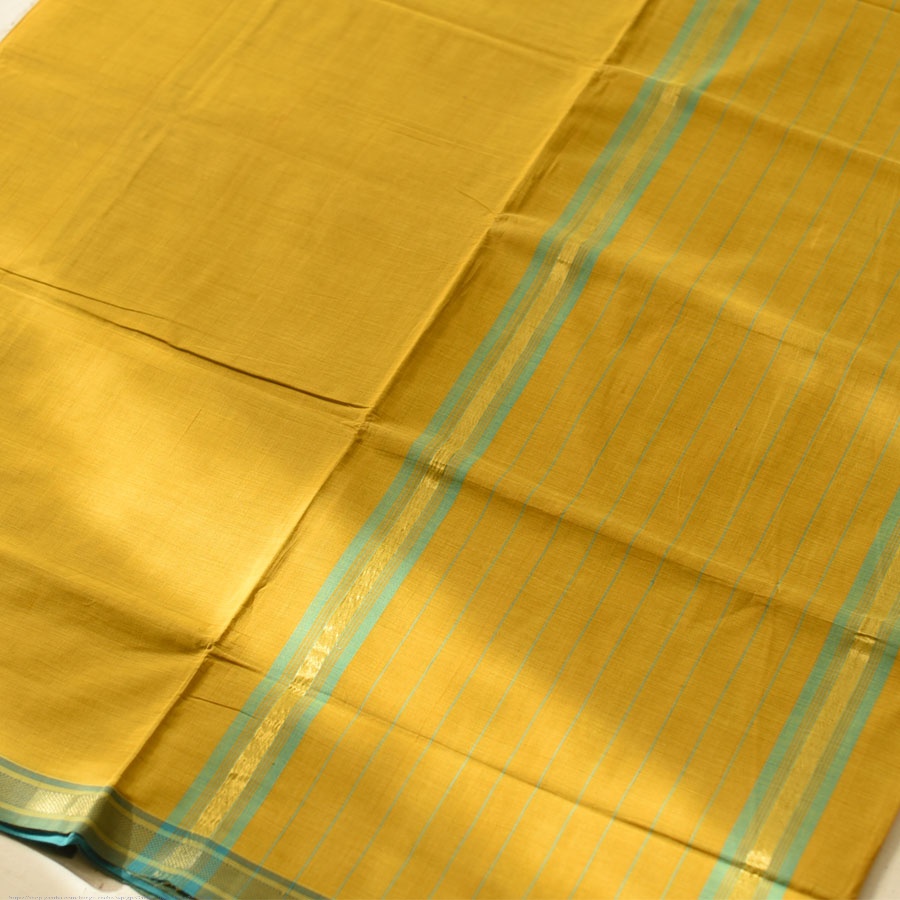 Handwoven cotton saree | Yellow & Green from Andhra Pradesh