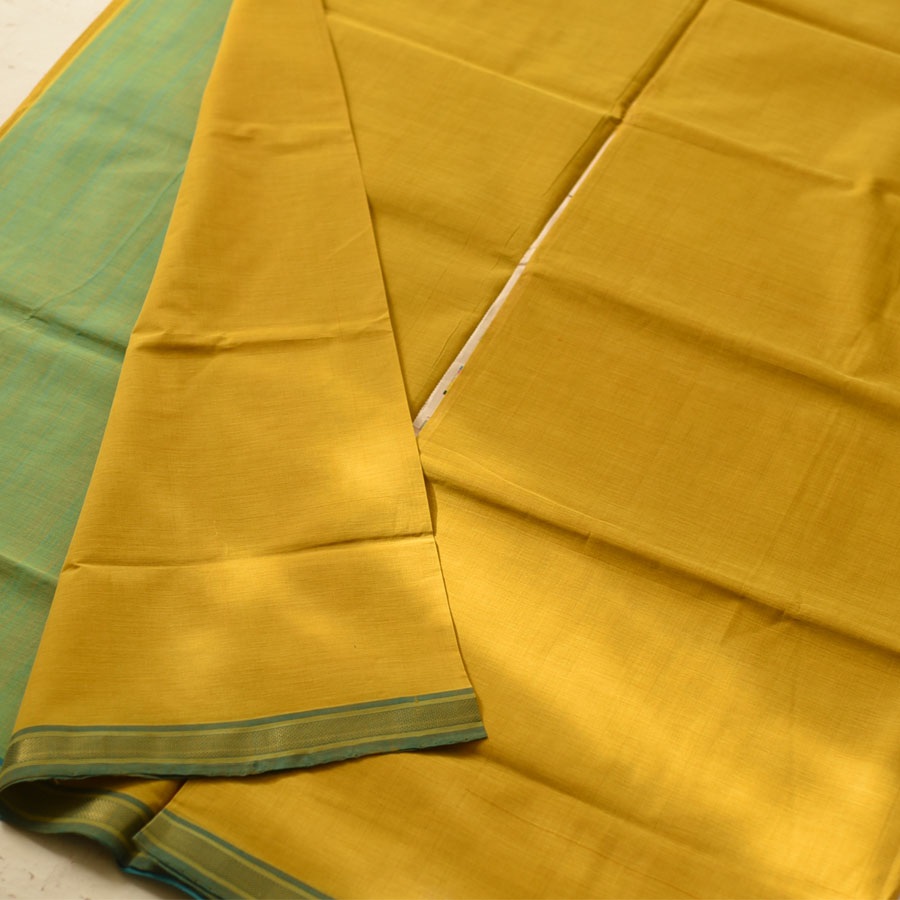 Handwoven cotton saree | Yellow & Green from Andhra Pradesh