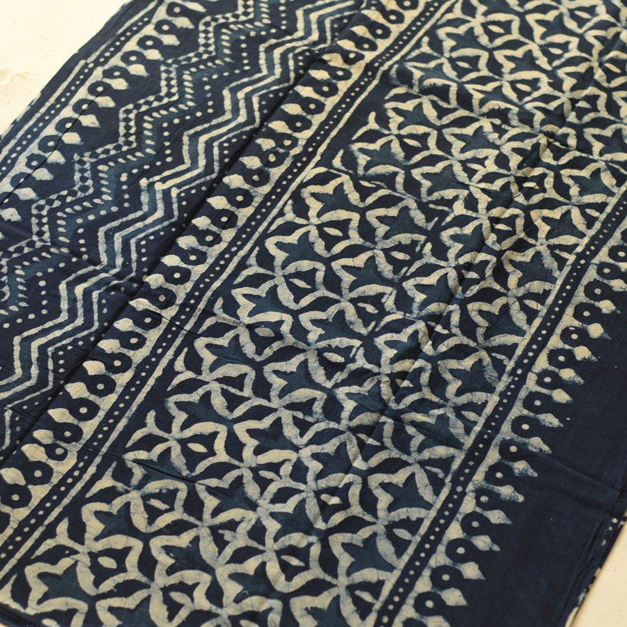 Exclusive Block Printed Dabu ~ Indigo Pure Cotton Saree