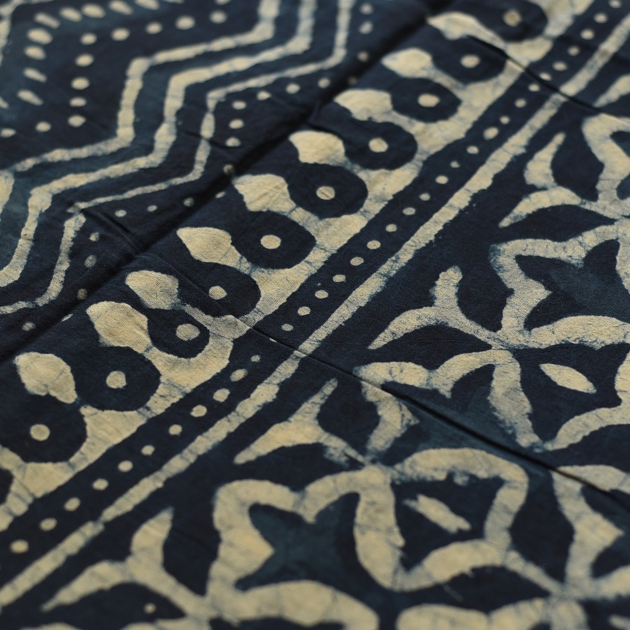Exclusive Block Printed Dabu ~ Indigo Pure Cotton Saree
