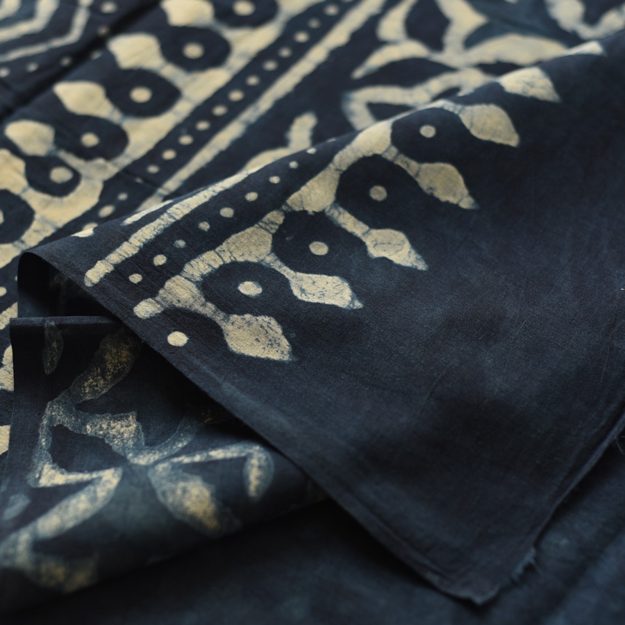 Exclusive Block Printed Dabu ~ Indigo Pure Cotton Saree