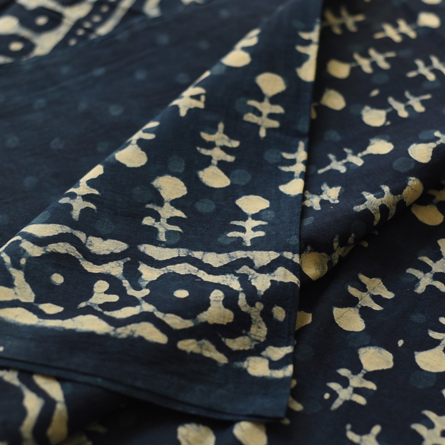 Exclusive Block Printed Dabu ~ Indigo Pure Cotton Saree