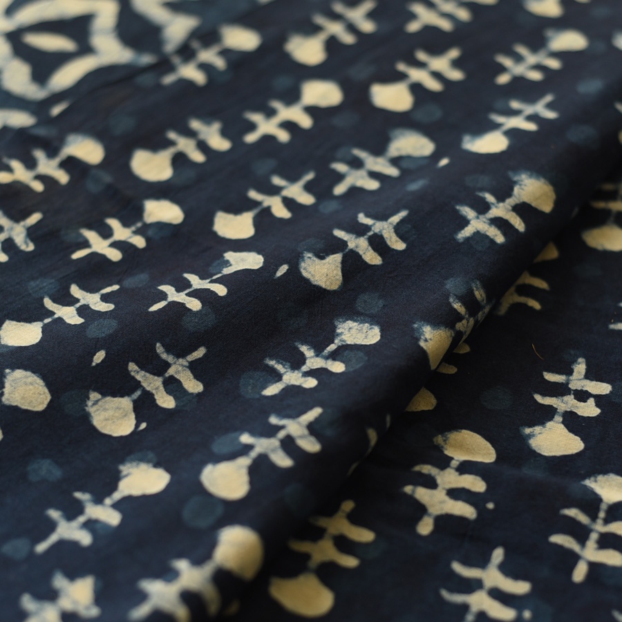 Exclusive Block Printed Dabu ~ Indigo Pure Cotton Saree