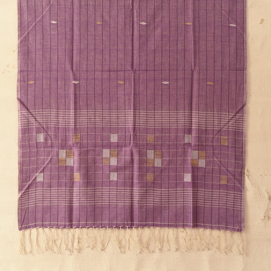 shop Handloom Soft Cotton Jamdani Stole - Purple